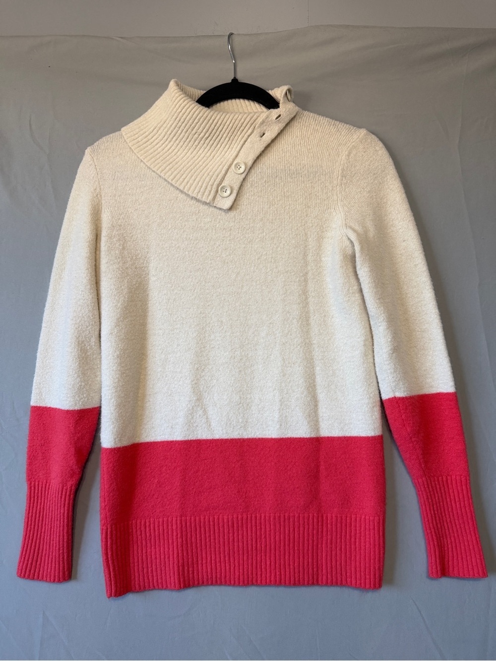 Gap Womens Colourblock Sweater XS Cream Red Ribbed Cuffs Stretch Button Neck